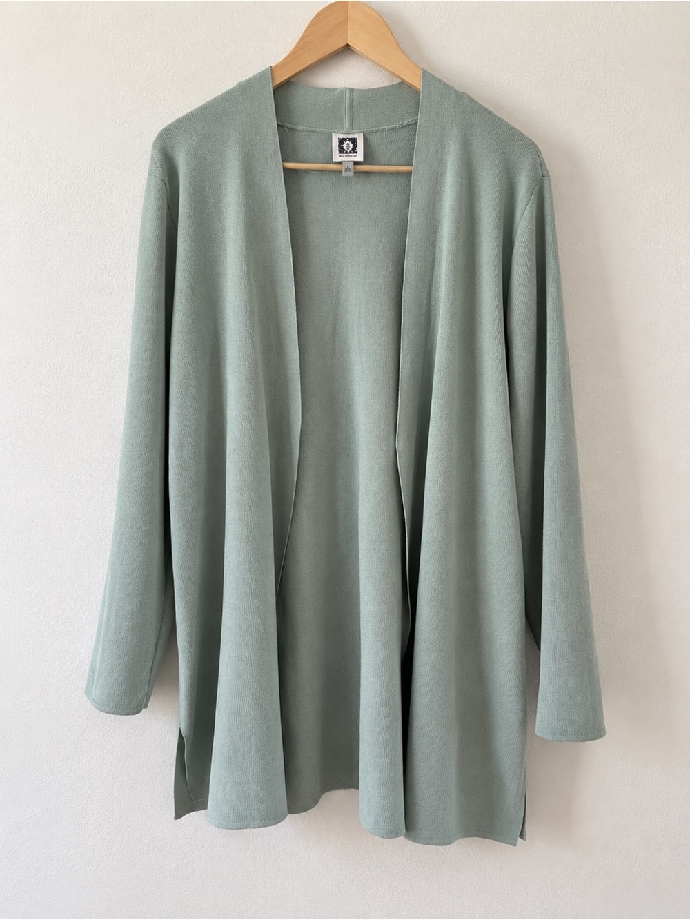 Anne Klein Women’s Open Front Long Cardigan Mint Pastel Green Size 1X - Picture 2 of 9